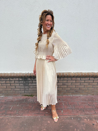Shimmer Gold Pleated Dress