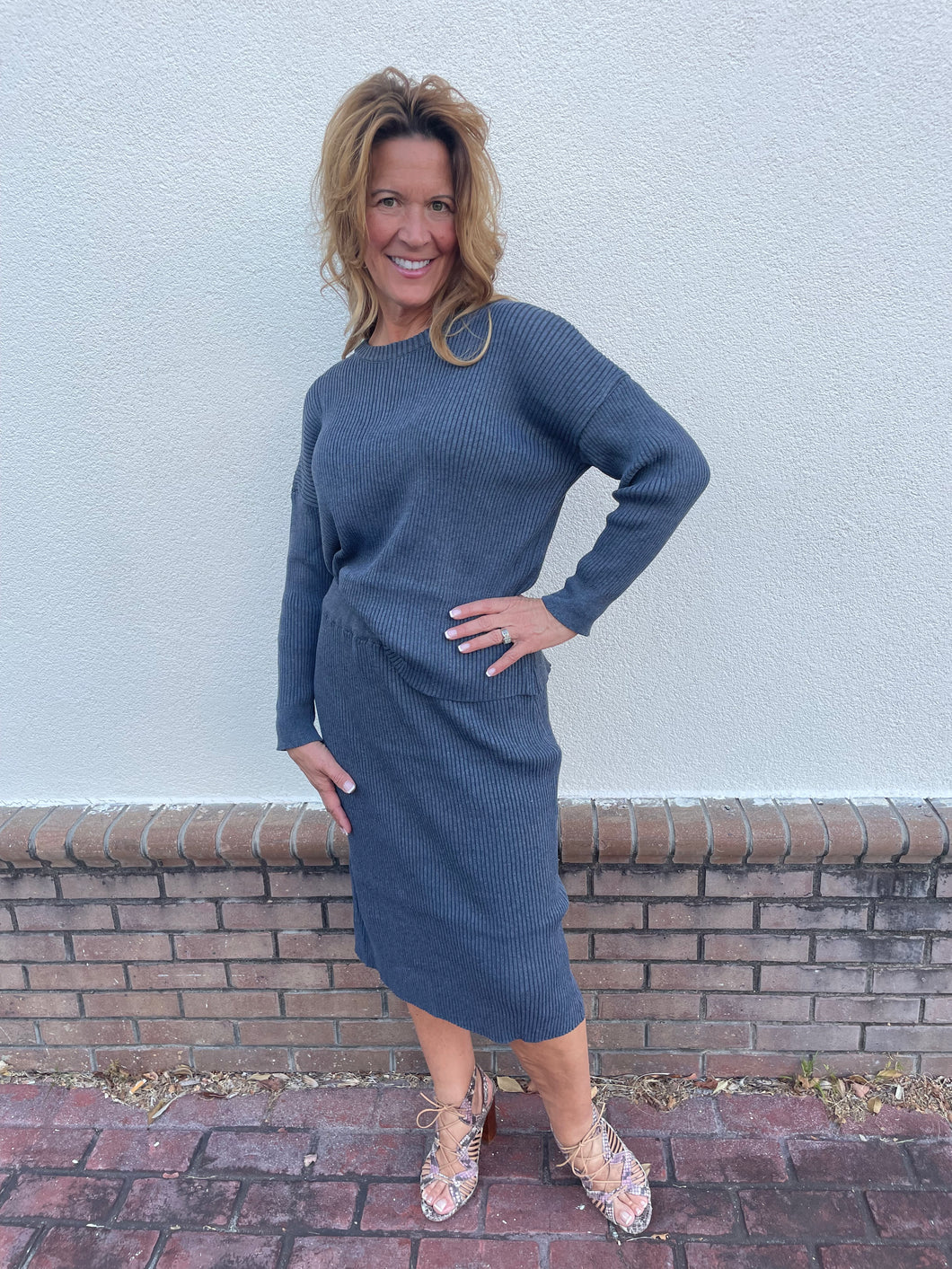 Grey Ribbed Sweater Set