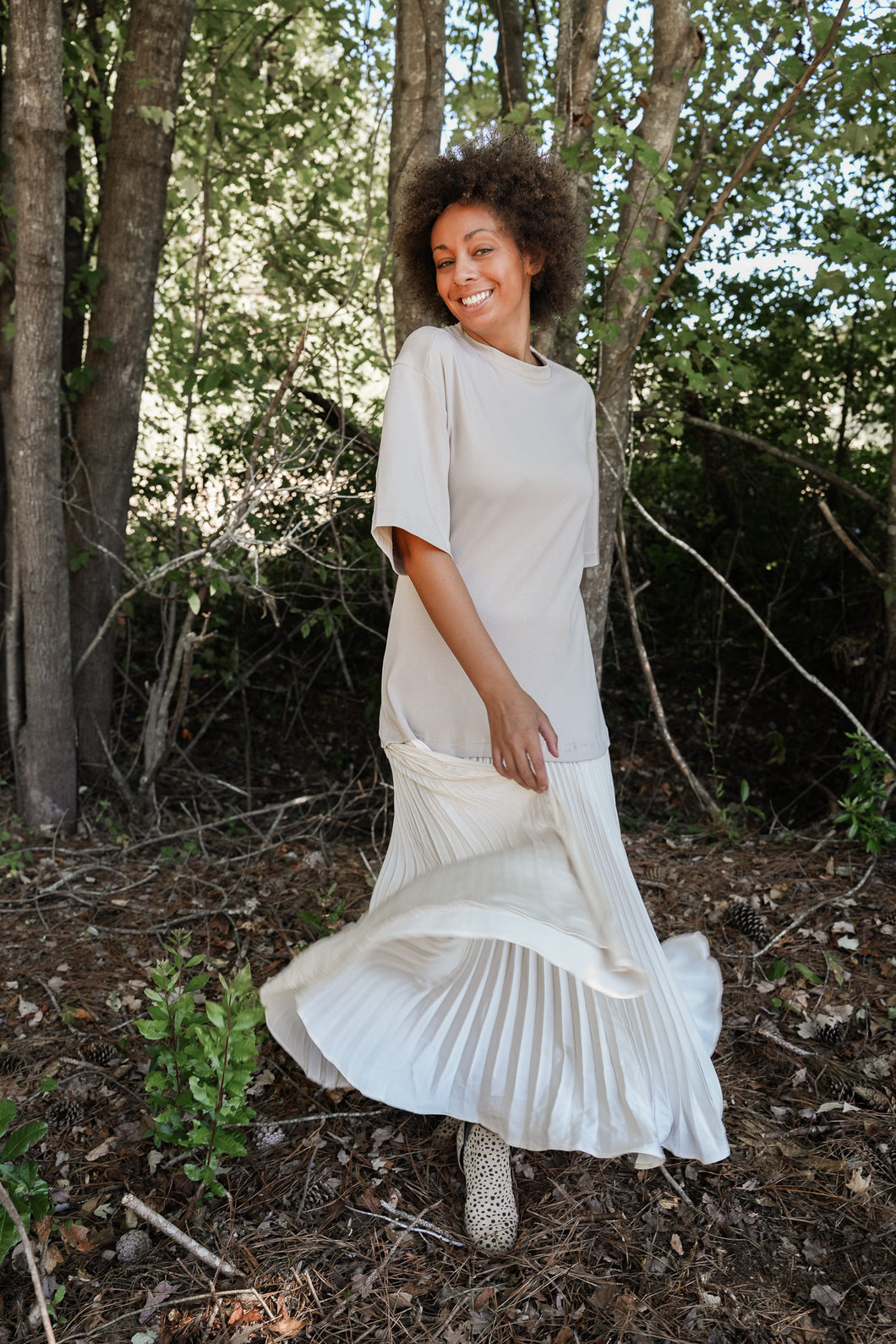 Silk Pleats Tee Dress