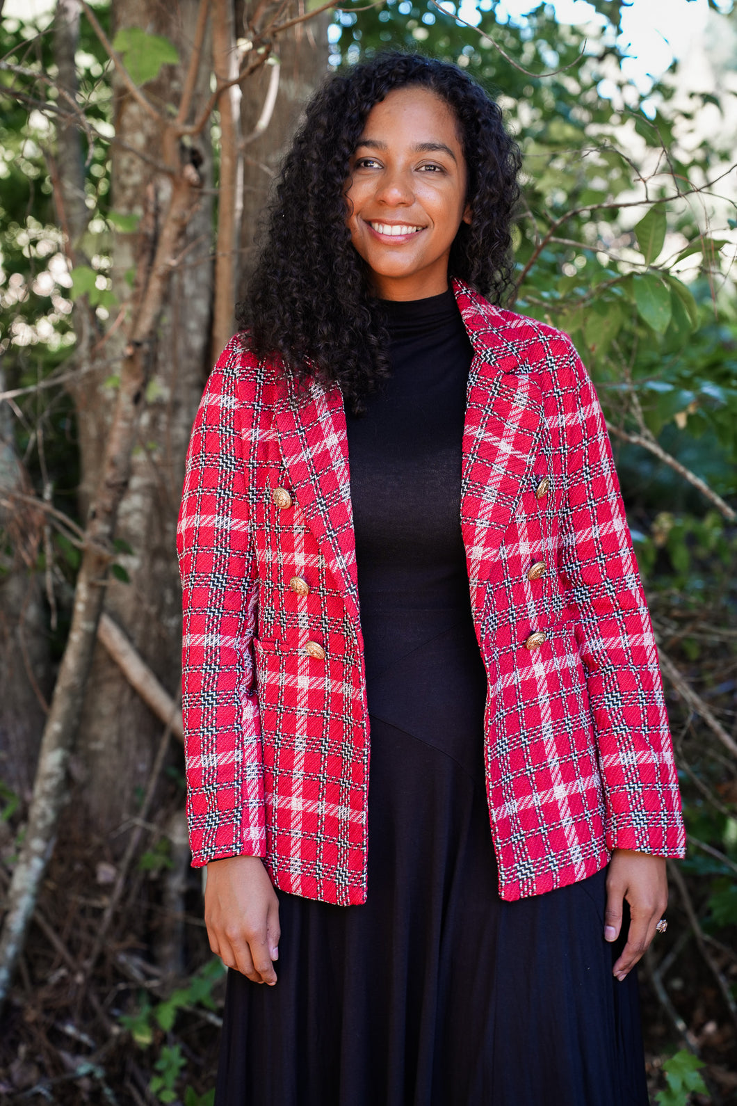 Red Plaid Tweed Blazer