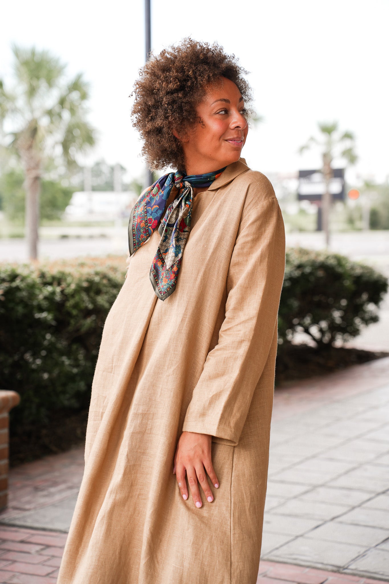 knee length dresses for ladies Sahara Linen A Line Dress L Neutral Ground S main image 1
