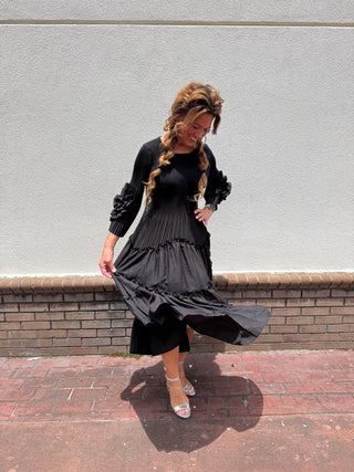 Silky Pleated Bloom Dress