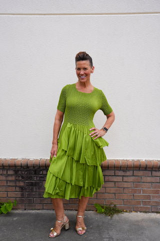 Silky Pleated Ruffle SS Dress
