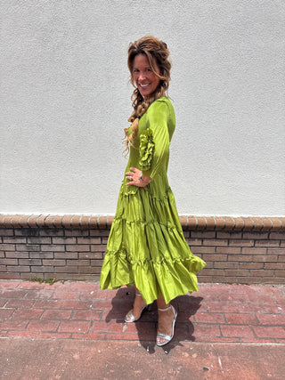 Silky Pleated Bloom Dress