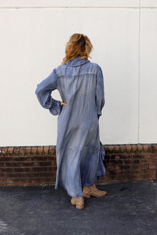 Ruffle Denim Maxi Dress