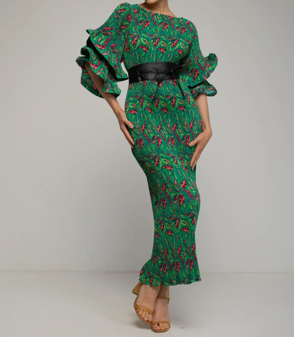 Green Pleated Dress