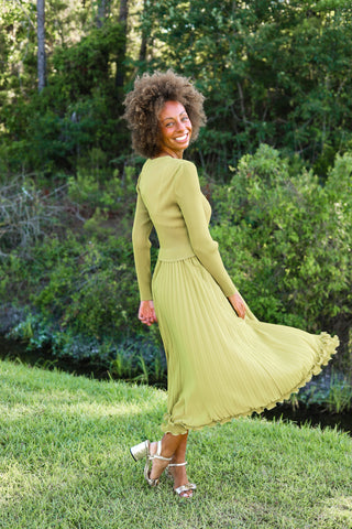 Buckle Silky Pleated Dress