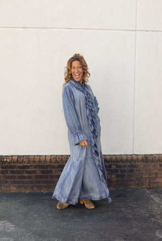 Ruffle Denim Maxi Dress