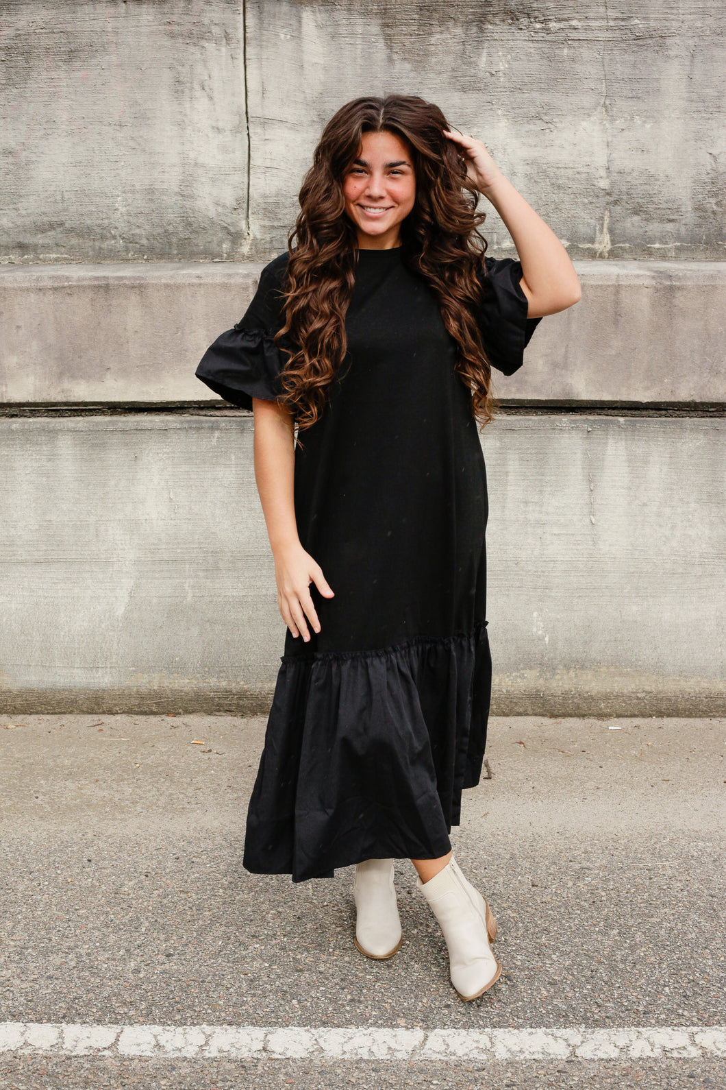 Black Ruffle Tee Dress