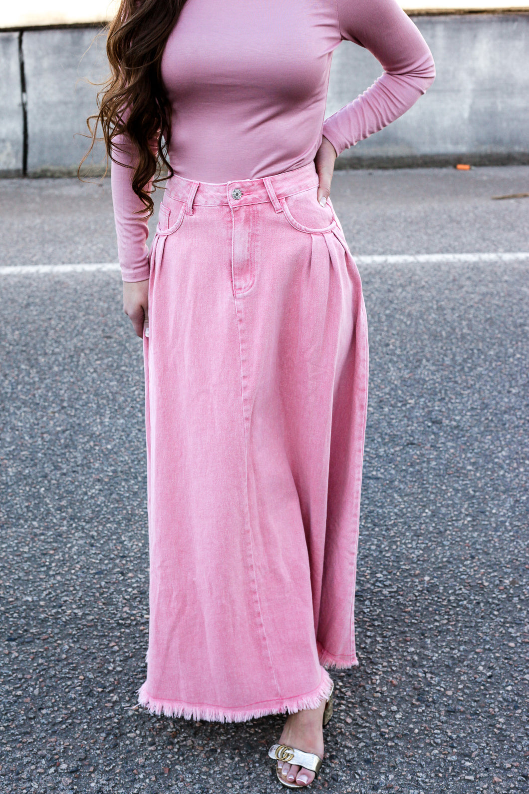 Pink Denim Skirt