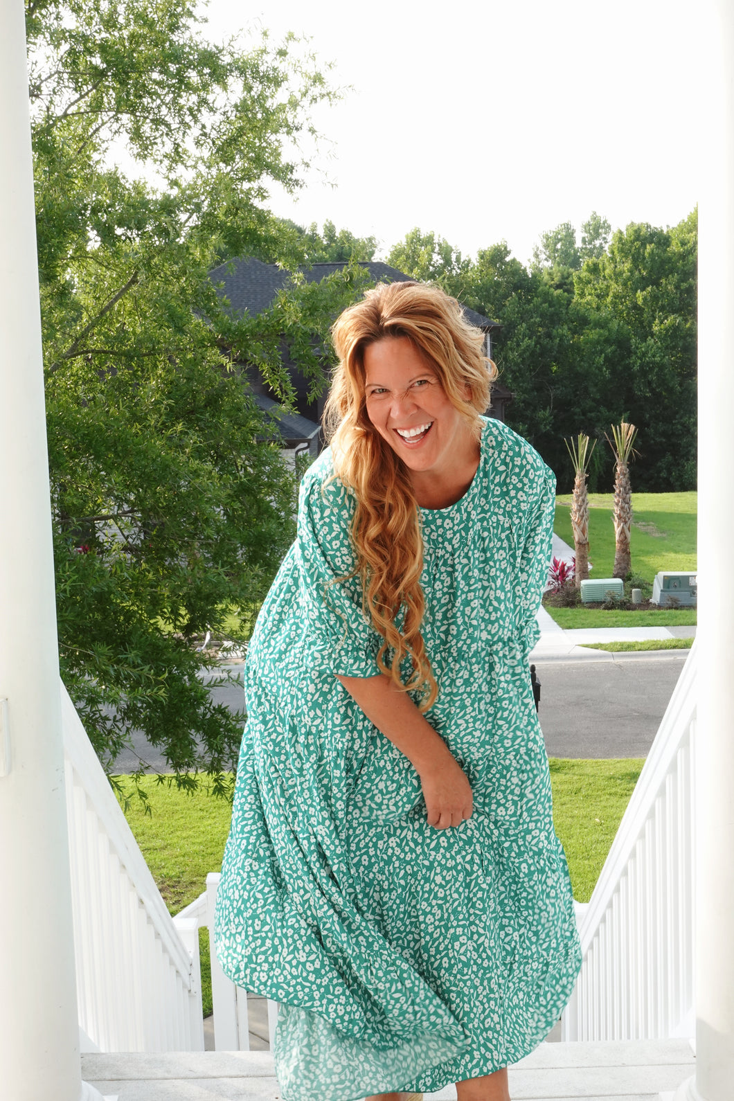 Bonnie Green White Floral Tiered Maxi Dress