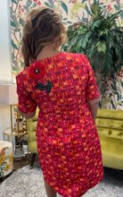 Load image into Gallery viewer, Jackie Red Shift Dress Floral Appliqué

