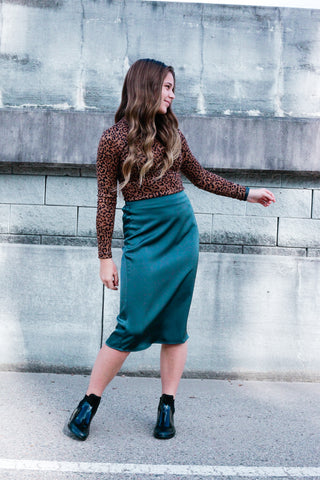 Simone Teal Satin Skirt
