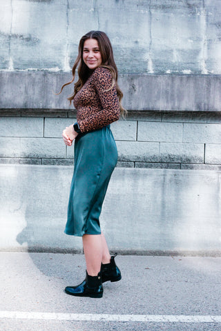 Simone Teal Satin Skirt