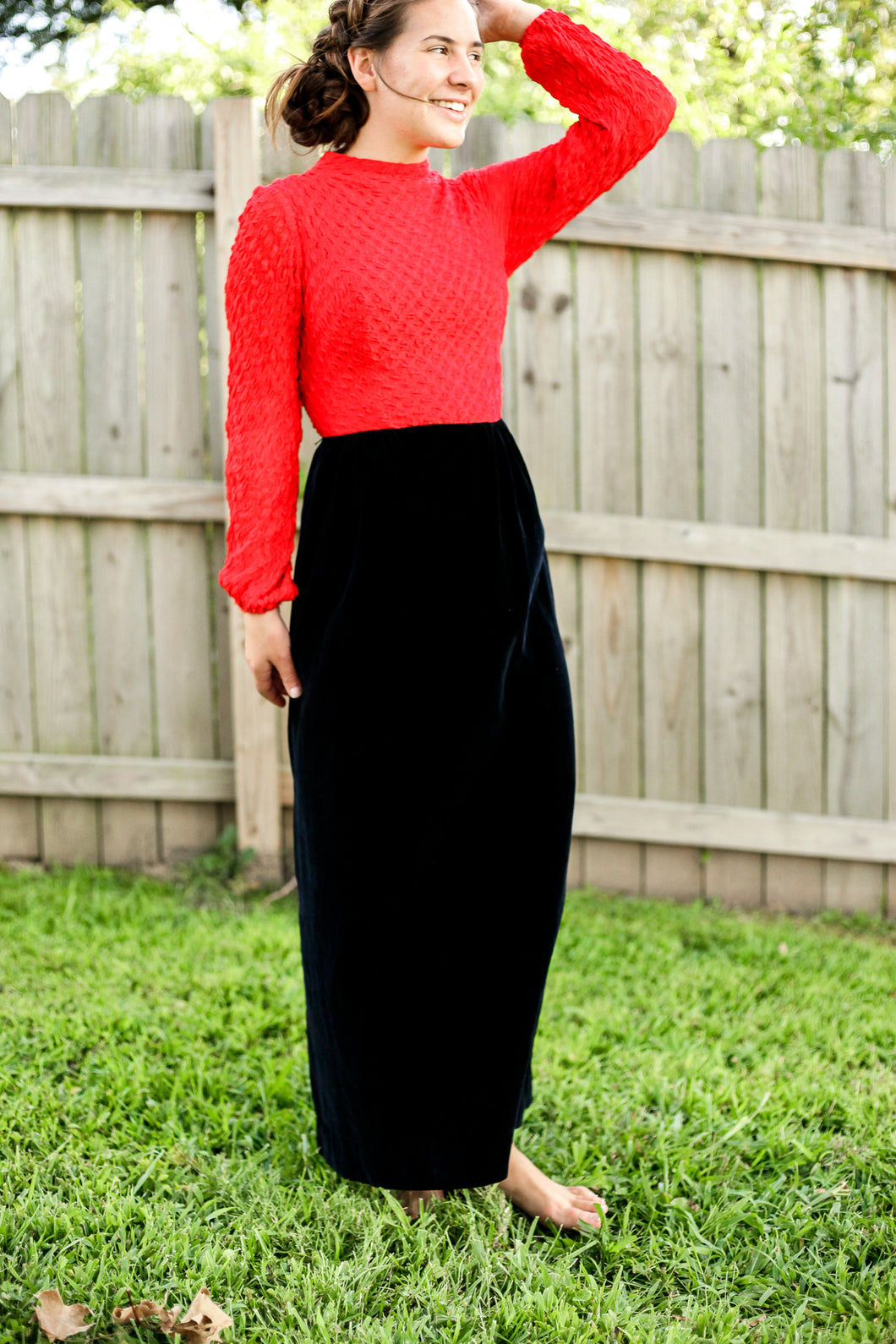 Vintage Red Black Velvet Maxi Dress